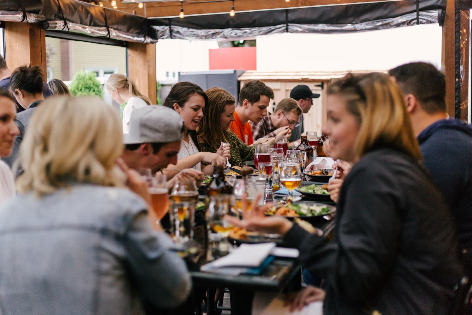People enjoying food in a restaurant